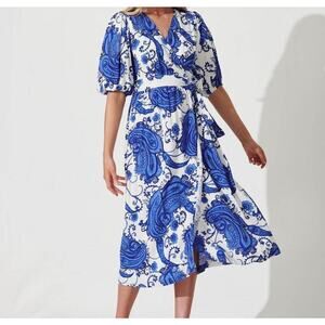 Boutique Boho Paisley Wrap Tie MIDI Dress Cottagecore‎ SZ M Nursing Friendly